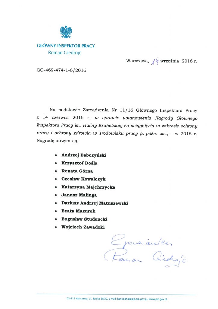 Zarządzenie Głównego Inspektora Pracy