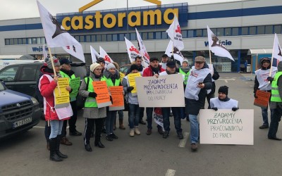 Akcja protestacyjna w obronie związkowców z Castoramy