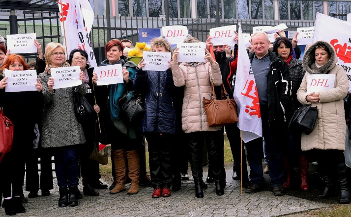 Protest przeciwko łamaniu prawa w DHL
