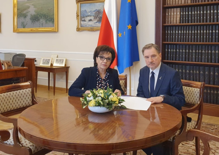 Spotkanie Piotra Dudy z Elżbietą Witek w przeddzień Światowego Dnia Pamięci Ofiar Wypadków przy Pracy