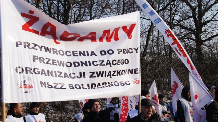 Protest w obronie zwolnionego związkowca
