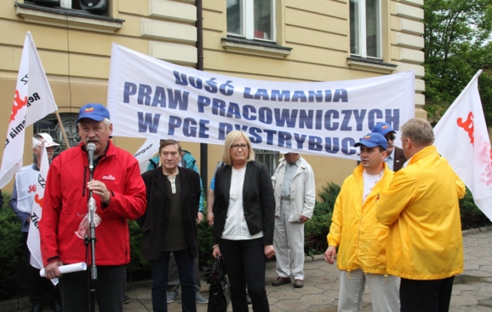 Protest związkowców PGE w Łodzi