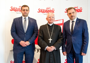 Michał Ossowski, red. nacz. &quot;Tygodnika Solidarność&quot;, arcybiskup Marek Jędraszewski, Piotr Duda, przewodniczący KK NSZZ Solidarność