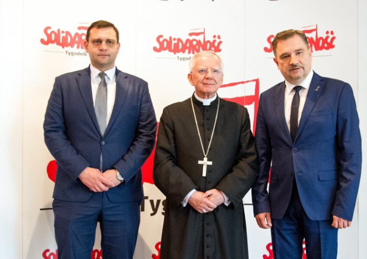 Michał Ossowski, red. nacz. &quot;Tygodnika Solidarność&quot;, arcybiskup Marek Jędraszewski, Piotr Duda, przewodniczący KK NSZZ Solidarność