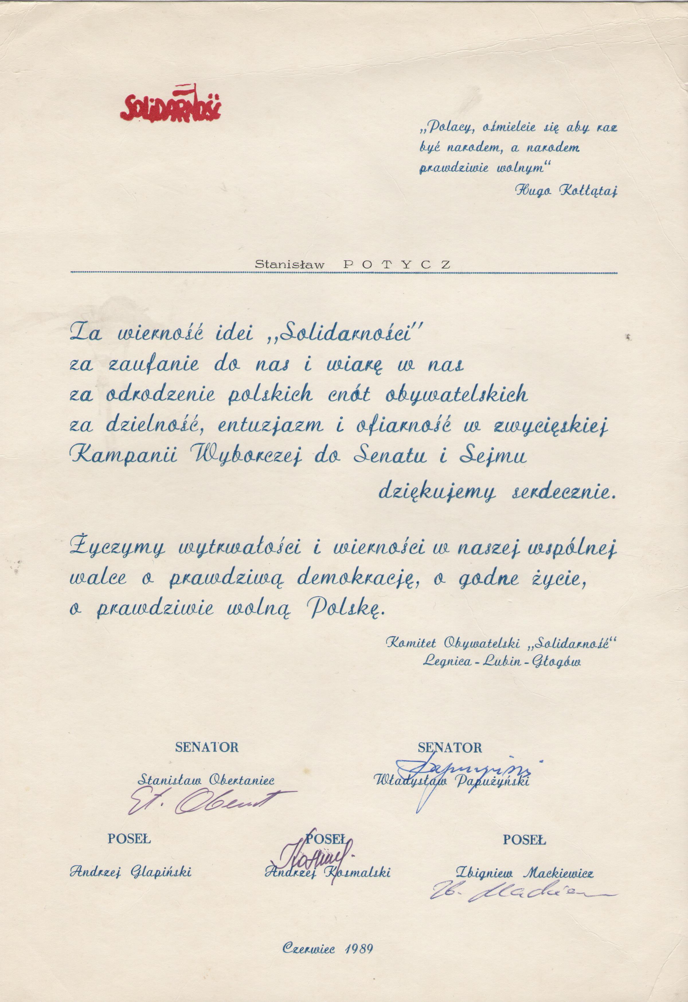 ASP 10 - dyplom dla S. Potycza