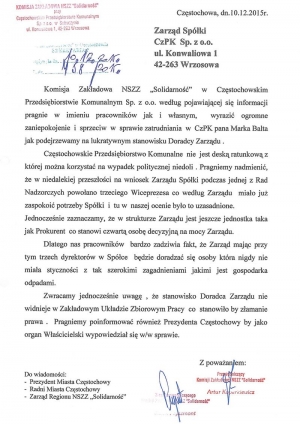 KZ "Solidarność" CzPK: Nie ma miejsca na synekury w miejskich spółkach